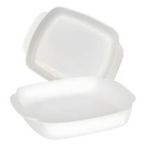 Conjunto 2 Travessa Retangular Com Alças De Vidro Opal Branco Linha Tropical 2000 Ml Kit 2 Forma Assadeira 2 Litros Original Glass