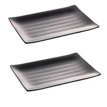Conjunto 2 Travessas Retangulares 24,5x16,5cm de Melamina Preto Lyor Comida Japonesa Conjunto 2 Travessas Retangulares 24,5x16,5cm de Melamina Preto Lyor Comida Japonesa