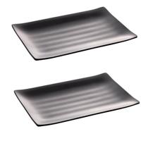 Conjunto 2 Travessas Retangulares 24,5x16,5cm de Melamina Preto Lyor Comida Japonesa