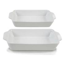 Conjunto 2 Travessas Retangulares De Vidro Branco 1,3l E 2l Micro-ondas E forno.
