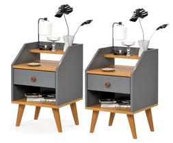 Conjunto 2 Unidades Mesa De Cabeceira 1 Gaveta Nicho Prateleiras Criado Dakota Cinza Nature Conjunto 2 Unidades Mesa De Cabeceira 1 Gaveta Nicho Prateleiras Criado Dakota Cinza Nature