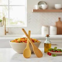 Conjunto 2 Utensílios Madeira Bambu Espátula + Colher Cozinha Culinária