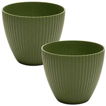 Conjunto 2 Vasos Cachepot Para Flor Névoa Verde Plástico Lyor 17x15cm Jardim Plantas
