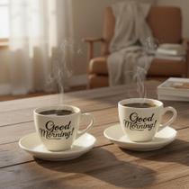 Conjunto 2 Xícaras Chá Café Cerâmica Good Day 180ml Branca