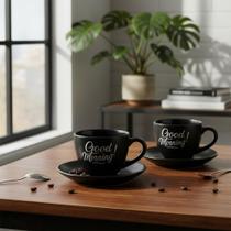 Conjunto 2 Xícaras Chá Café Cerâmica Good Day 180ml Preto