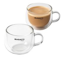 Conjunto 2 Xícaras Chá Café Parede Dupla com Alça 200ml Vidro Borossilicato Quente Frio Térmico Resistente Jogo Italiano Bebida Cozinha Bugatti