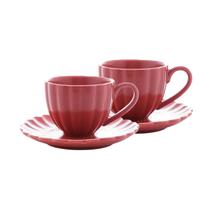 Conjunto 2 Xicaras com Pires de Café 90ml em Porcelana Pétala Vermelho Matt Wolff
