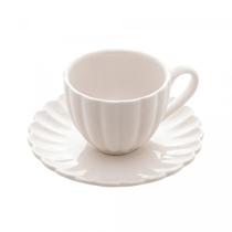 Conjunto 2 Xicaras de Café em Porcelana com Pires Pétala Branco Matt 90ml Wolff