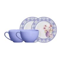 Conjunto 2 Xícaras de Chá com Pires Purple Chess