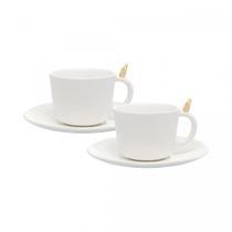 Conjunto 2 Xícaras de Chá de Cerâmica Colibri com Pires Branco 170ml Wolff
