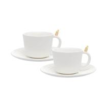 Conjunto 2 Xícaras de Chá de Cerâmica com Pires Colibri Branco 170ml Wolff Conjunto 2 Xícaras de Chá de Cerâmica com Pires Colibri Branco 170ml Wolff