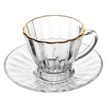 Conjunto 2 xícaras de cristal com pires para café com fio de ouro Radial Lyor 90 ml Conjunto 2 xícaras de cristal com pires para café com fio de ouro Radial Lyor 90 ml