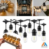 Conjunto 20 Lâmpadas Filamento Led S14 Âmbar 2200K 110V + 1 Varal de Luzes 10 Metros Com20 Soquetes