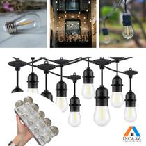 Conjunto 20 Lâmpadas Filamento Led S14 Cristal 1W 2200K + 1 Varal de Luzes 10 Metros Com 20 Soquetes Conjunto 20 Lâmpadas Filamento Led S14 Cristal 1W 2200K + 1 Varal de Luzes 10 Metros Com 20 Soquetes