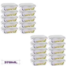 Conjunto 20 Potes de 370 ml Hermético Vidro Tampa c/ 4 travas