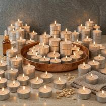 Conjunto 200 Mini Velas Rechaud De Parafina Com Base Protetora De Alumínio Para Bules E Fondues -