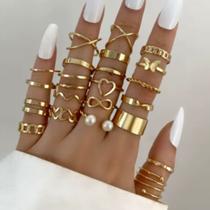 Conjunto 22 Anéis Minimalista Coração Infinito Dourado Conjunto 22 Anéis Minimalista Coração Infinito Dourado