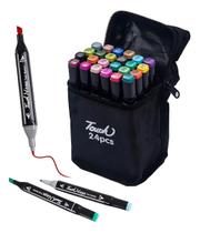 Conjunto 24 Canetas Para Colorir Cores Permanente Marcador Ponta Dupla Estojo Escolar Canetinha Touch Conjunto 24 Canetas Para Colorir Cores Permanente Marcador Ponta Dupla Estojo Escolar Canetinha Touch
