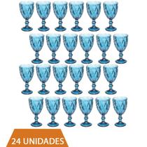 Conjunto 24 Copos Taça Azul Diamante 300ml Para Agua Vinho Conjunto 24 Copos Taça Azul Diamante 300ml Para Agua Vinho