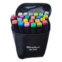 Conjunto 24 Cores Canetas Permanente Marcador Ponta Dupla Canetinha Kids Desenho