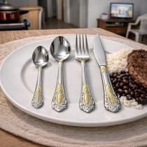 Conjunto 24 Peças Talheres de Luxo em Aço Inox com Detalhes Dourados LMMJ(126-129)