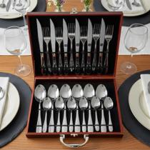 Conjunto 24 Peças Talheres Inox com Maleta Faqueiro Elegante Beleza Servir Refeições Estilo Organização Presente Casa Cozinha