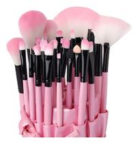 Conjunto 24 Pincéis Maquiagem Rosa Profissional Cerdas Macias Não Aggridem a Pele Rosto