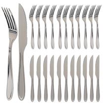 Conjunto 24 Talheres 12 Garfos 12 Facas De Mesa Restaurante Aço Inox Faqueiro Resistente Refeições Mec G