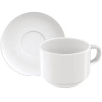 Conjunto 24 Xícaras de Café com Pires em Porcelana 240ml Mesa Posta Café da Manhã