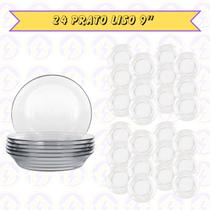 Conjunto 24Un Pratos Vidro Transparente Sopa Refeição Caldo