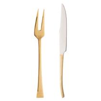 Conjunto 2pç Faca e Garfo para assado de aço inox Berna dourado Wolff - 71709