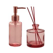 Conjunto 2Pc Porta Sabonete Liquido e Difusor Vidro C3Palitos Rosa Rojemac
