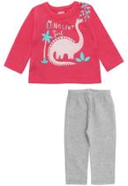 Conjunto 2pçs Brandili Longo Menina Dinossauro Rosa Tam P e M