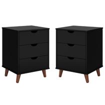 Conjunto 2pçs Mesa de Cabeceira Para Quarto Luxo 3 Gavetas 1 Nicho Cor Preto - PRADO MOVEIS