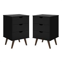 Conjunto 2pçs Mesa de Cabeceira Para Quarto Luxo 3 Gavetas 1 Nicho Cor Preto - PRADO MOVEIS