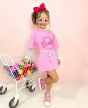 Conjunto 2pçs Vestido Camiseta Barbie e Cropped Arrastão Branco