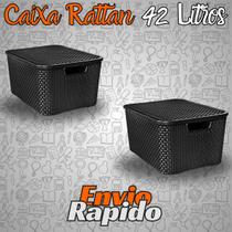 Conjunto 2X Caixa Organizadora Rattan 42 Litros Grande Com Tampa Kit 2X Organizador Cozinha Sala Quarto Banheiro Jardim Limpeza Decoração - Plasnew