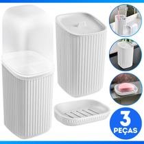 Conjunto 3 Acessórios De Banheiro Kit Completo Porta Escova De Dente Saboneteira Porta Algodão