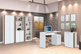 Conjunto 3 Armários Organizador e 1 Mesa Escrivaninha Office 1 Balcão Escritório Branco com Nature - Rede Móveis Conjunto 3 Armários Organizador e 1 Mesa Escrivaninha Office 1 Balcão Escritório Branco com Nature - Rede Móveis