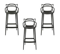 Conjunto 3 Banqueta Allegra Alta Master Empilhavel Preta Cozinha Americana Balcão Polipropileno