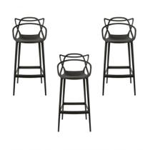 Conjunto 3 Banqueta Allegra Alta Master Empilhavel Preta Cozinha Americana Balcão Polipropileno