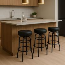 Conjunto 3 Banquetas Giratória Bar para Bancada Média Altura 65cm cor Preto Assento Preto