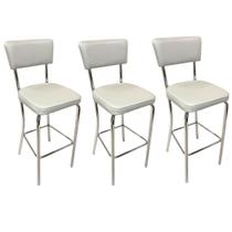 Conjunto 3 Banquetas Olivia Altura 65cm Bar Cozinha Cromada Assento Grosso Confortável Prata Encosto Estofado Conjunto 3 Banquetas Olivia Altura 65cm Bar Cozinha Cromada Assento Grosso Confortável Prata Encosto Estofado