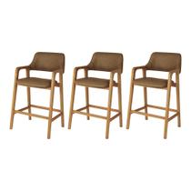 Conjunto 3 Banquetas Premium Ruth Jequitibá Natural Estrutura em Madeira Maciça material sintético Caramelo Conjunto 3 Banquetas Premium Ruth Jequitibá Natural Estrutura em Madeira Maciça material sintético Caramelo