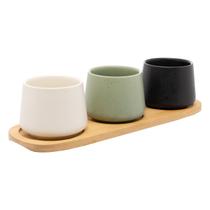 Conjunto 3 Bowls com Bandeja de Bambu 7x10x31cm - Lyor