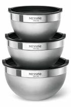 Conjunto 3 Bowls de Inox com Tampas Utensílios de Cozinha Tamanhos Variados