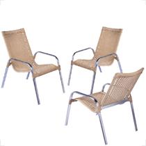 Conjunto 3 Cadeiras Alumínio Área Externa Fortaleza Fibra Sintética Artesanal - Fexx FiberHome