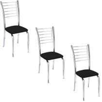 Conjunto 3 Cadeiras cromadas para cozinha Kiara-Assento Preto