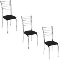 Conjunto 3 Cadeiras Cromadas Para Cozinha Kiara-material sintético Preto