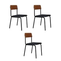 Conjunto 3 Cadeiras de Jantar Fit Tecido Mesclado Est.Preta Conjunto 3 Cadeiras de Jantar Fit Tecido Mesclado Est.Preta